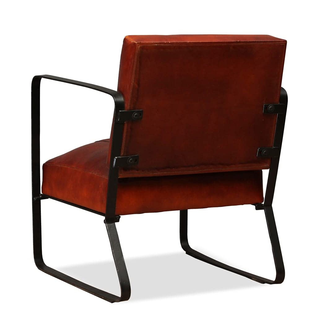vidaXL Industrial-Style Lounge Chair – Brown Goat Leather Seat, Foam-Padded Comfort, Rugged Design, Easy Assembly, Sturdy Steel Frame